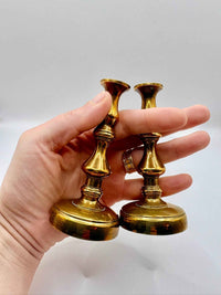 Pair of Small Antique Brass Candlesticks Victorian Style
