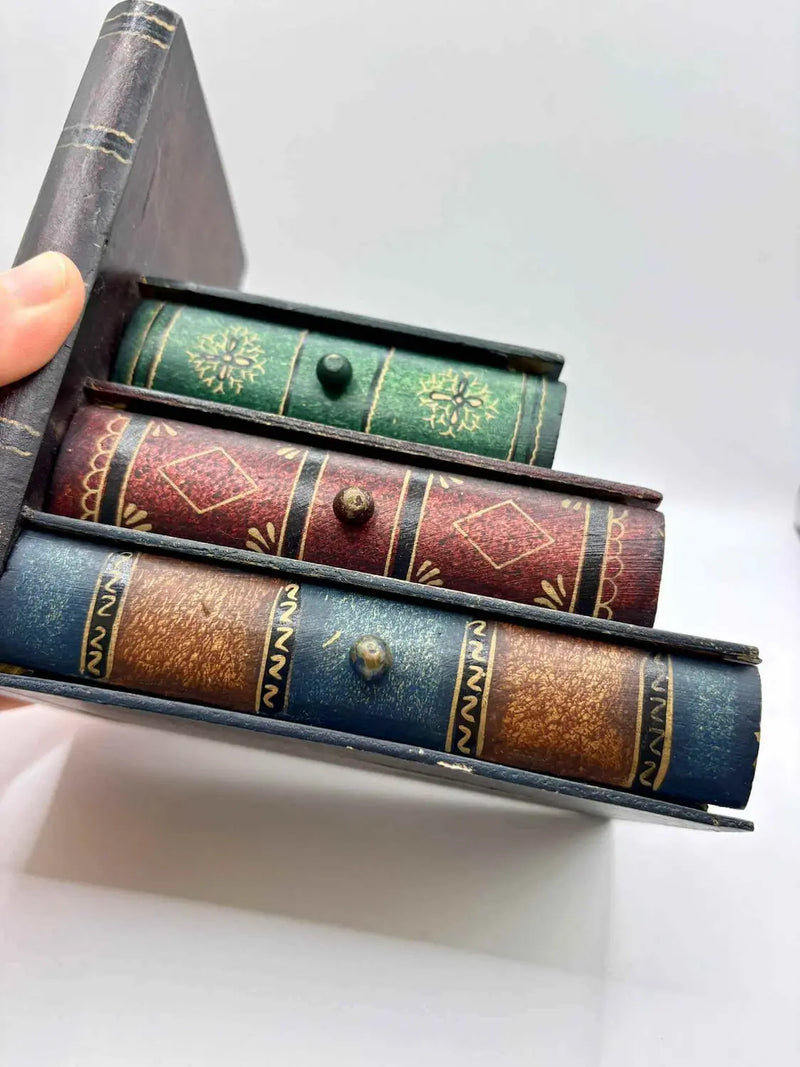 Vintage Faux Bookend Storage Box with Three Storage Drawers Design