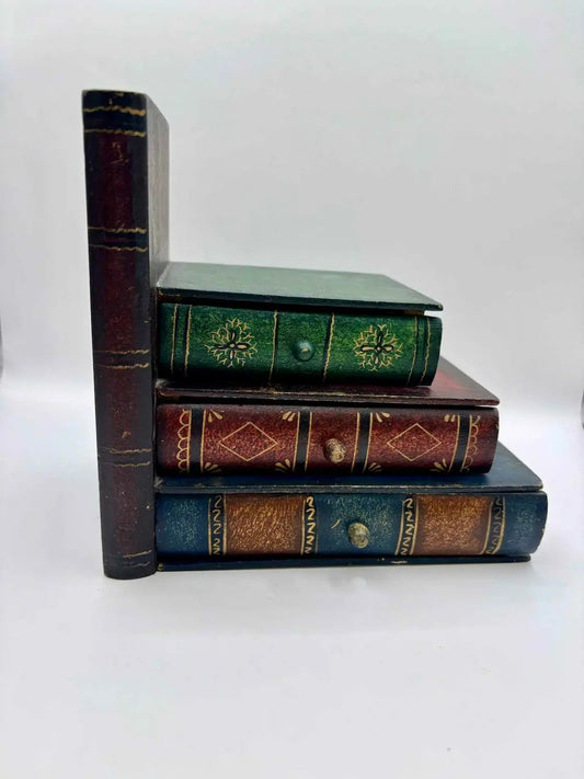 Vintage Faux Bookend Storage Box with Three Storage Drawers Design