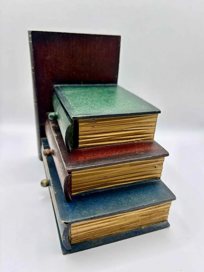 Vintage Faux Bookend Storage Box with Three Storage Drawers Design