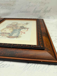 Vintage Hummel Style Cross Stitch Girl and Boy Framed Embroidery