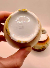 Hand Painted Porcelain Creamer and Sugar Bowl – Floral Pansy Design