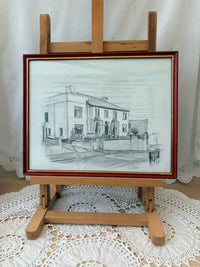 Original Vintage Pencil Drawing by K. Hope – Framed Artwork