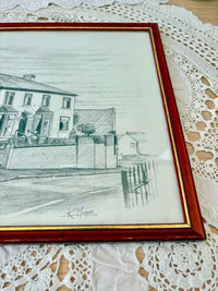 Original Vintage Pencil Drawing by K. Hope – Framed Artwork