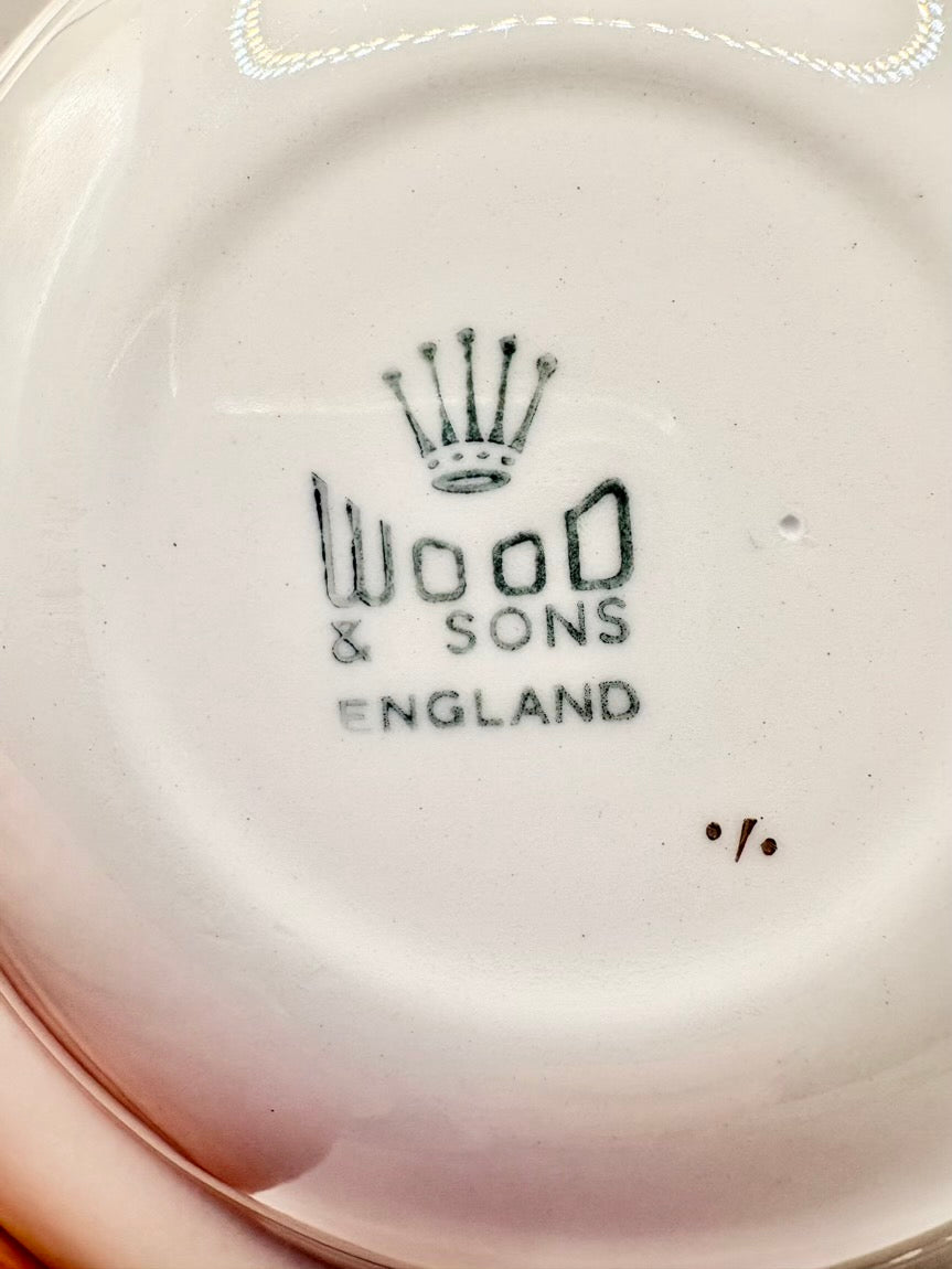 Ceramic plate with 'Wood & Sons England' branding on a white background
