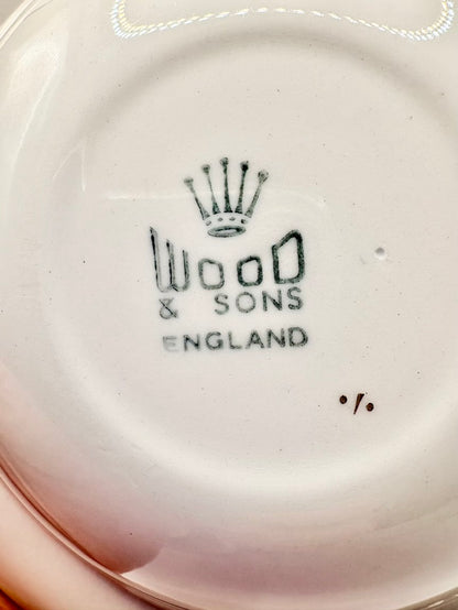 Ceramic plate with 'Wood & Sons England' branding on a white background