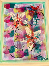 Abstract artwork with colorful butterflies on a textured background