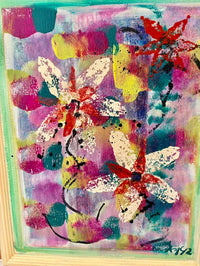 Abstract artwork with colorful butterflies on a textured background