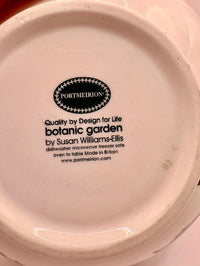 Back of a ceramic plate with Portmeirion branding and product information.