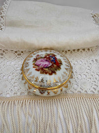 Porcelain Round Trinket Box with Lidded Gold Pattern | Limoges France