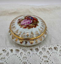 Porcelain Round Trinket Box with Lidded Gold Pattern | Limoges France