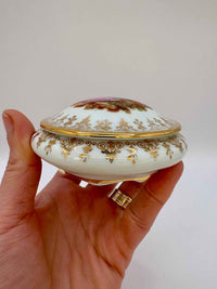 Porcelain Round Trinket Box with Lidded Gold Pattern | Limoges France
