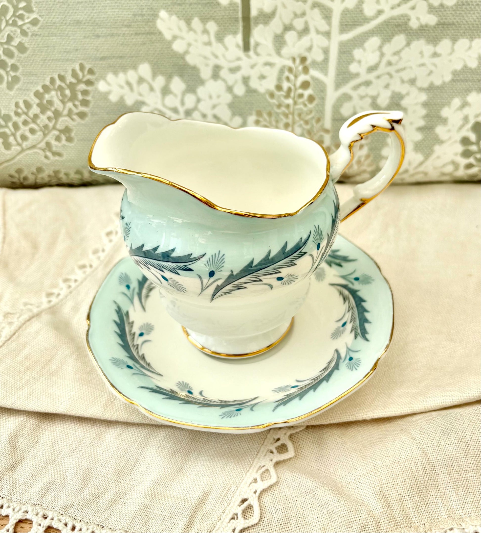 Paragon White & Blue Floral Creamer And Saucer1