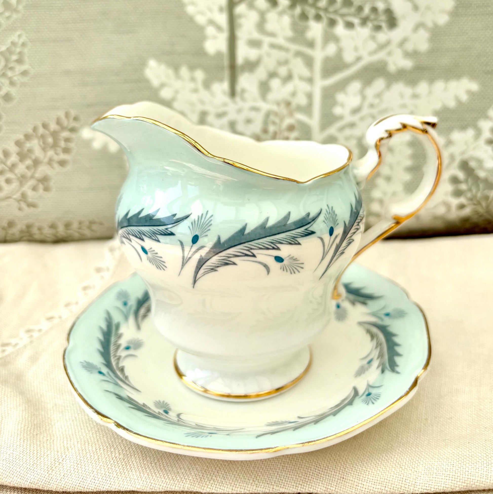 Paragon White & Blue Floral Creamer And Saucer2