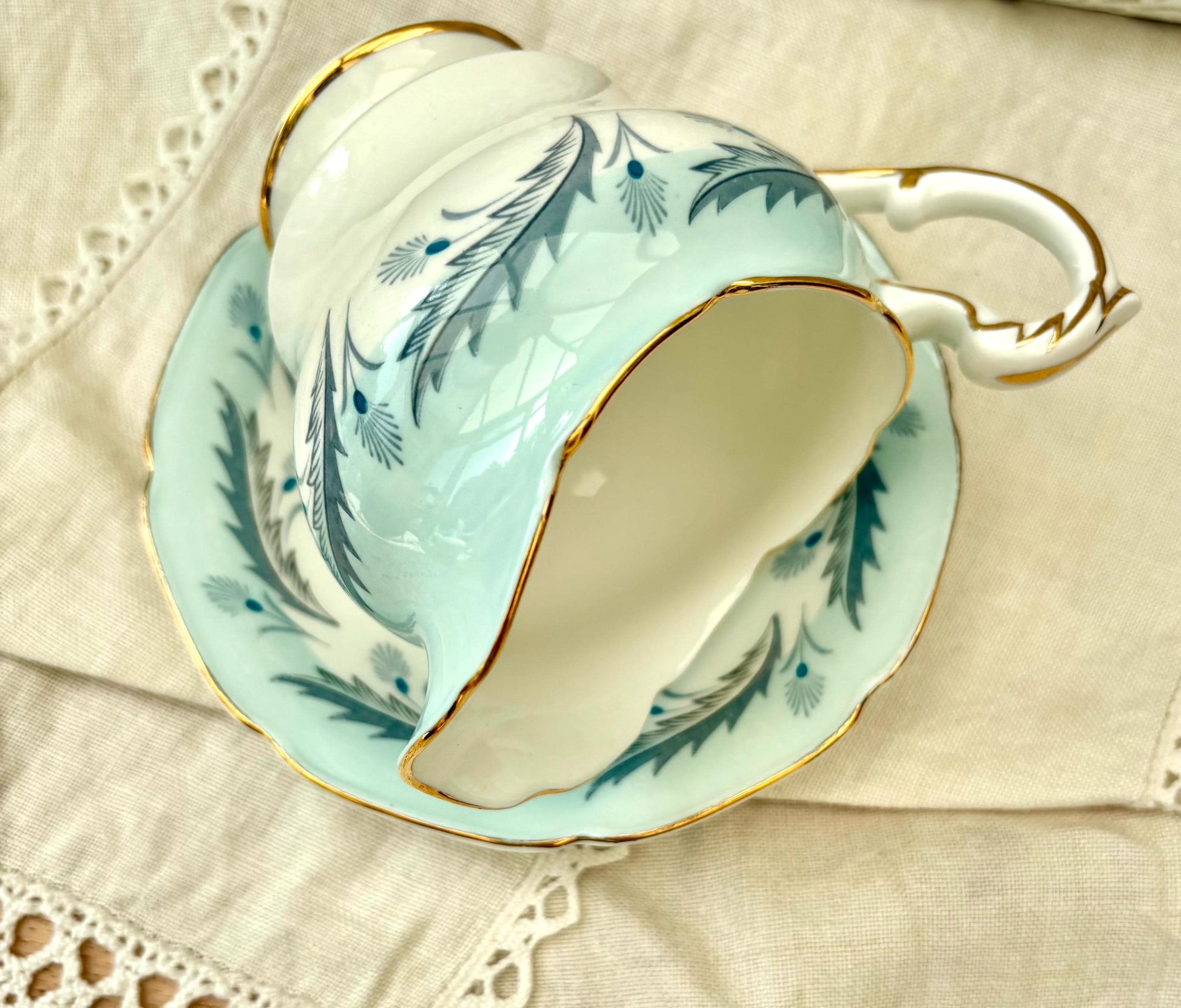 Paragon White & Blue Floral Creamer And Saucer3