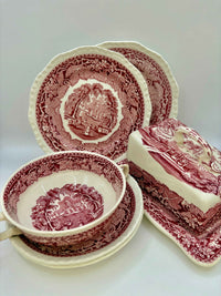 Rare Antique Mason's Pink Vista Ironstone – Elegant Red Dish