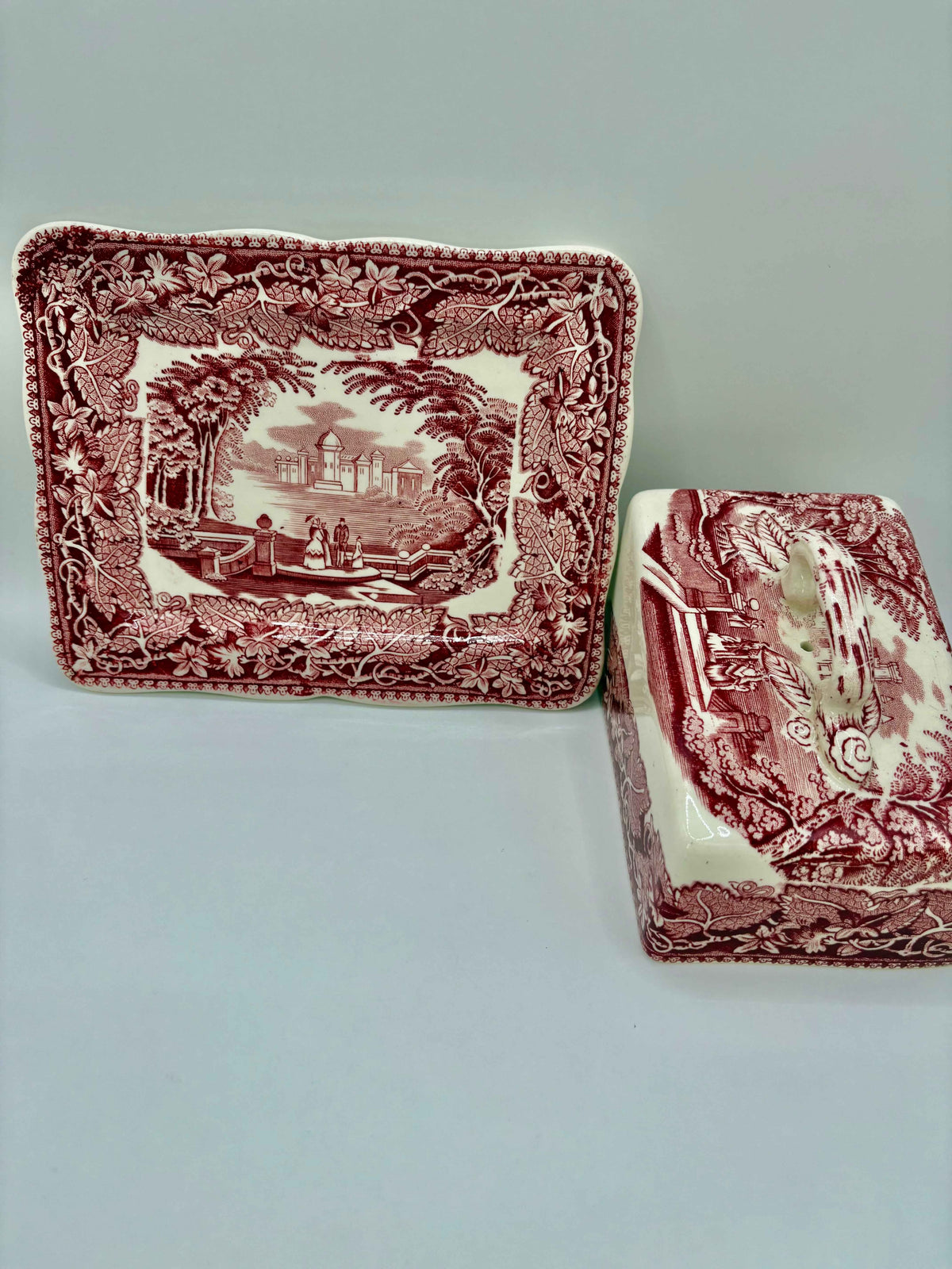 Rare Antique Mason's Pink Vista Ironstone – Elegant Red Dish