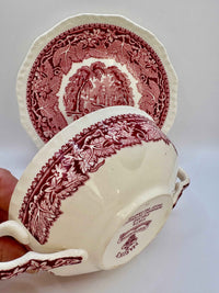 Rare Antique Mason's Pink Vista Ironstone – Elegant Red Dish