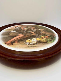 Round porcelain Plaque by Murillo Boys with wooden frame