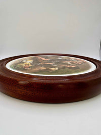 Round porcelain Plaque by Murillo Boys with wooden frame