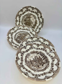 Vintage Set Of 4 Small Plates With Brown Print By Staffordshire ENGLAND IRONSTONE