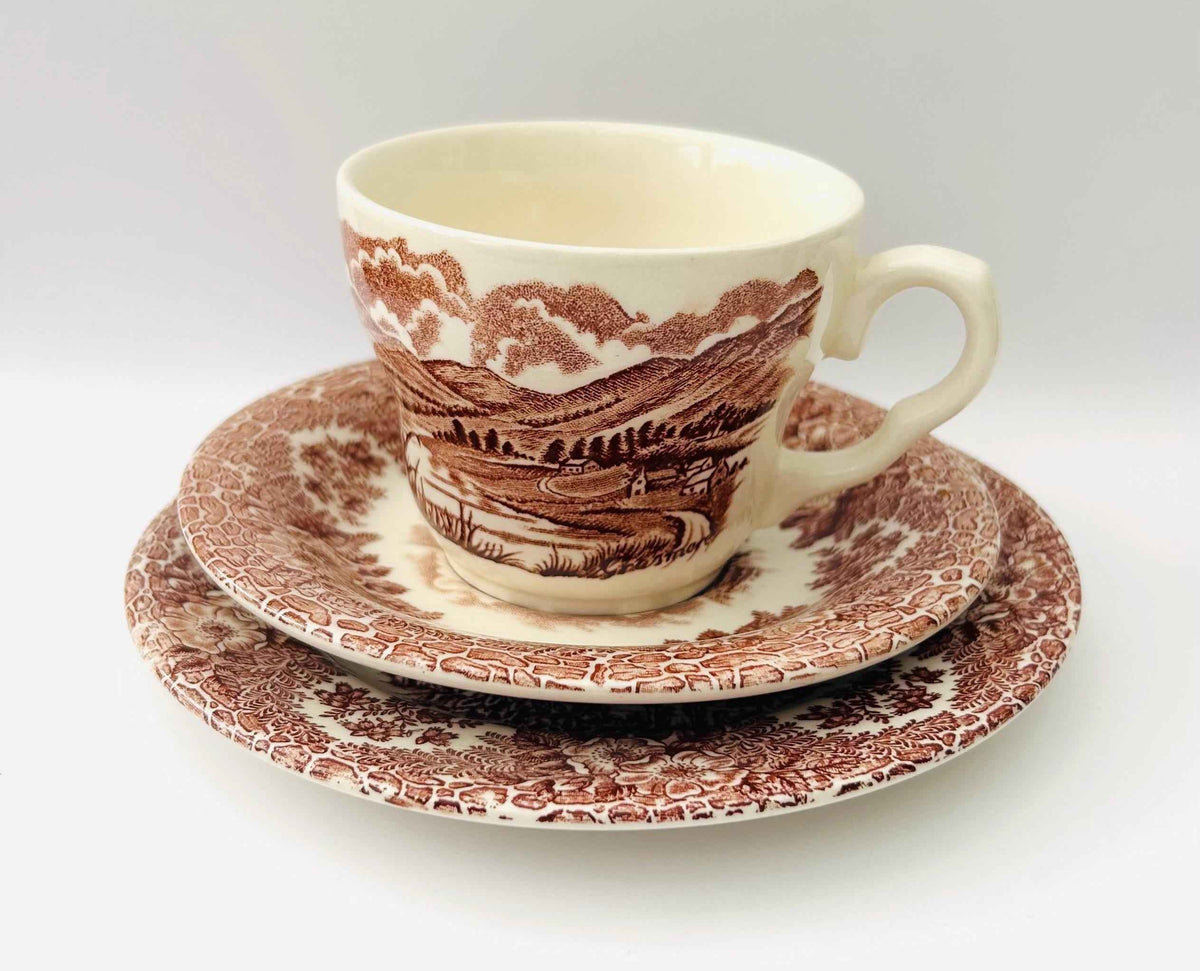 Vintage Set Of English Ironstone Tableware Brown And Beige