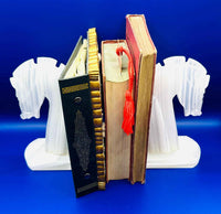 Vintage Set Of Onyx Marble Carved Horse Head Bookends
