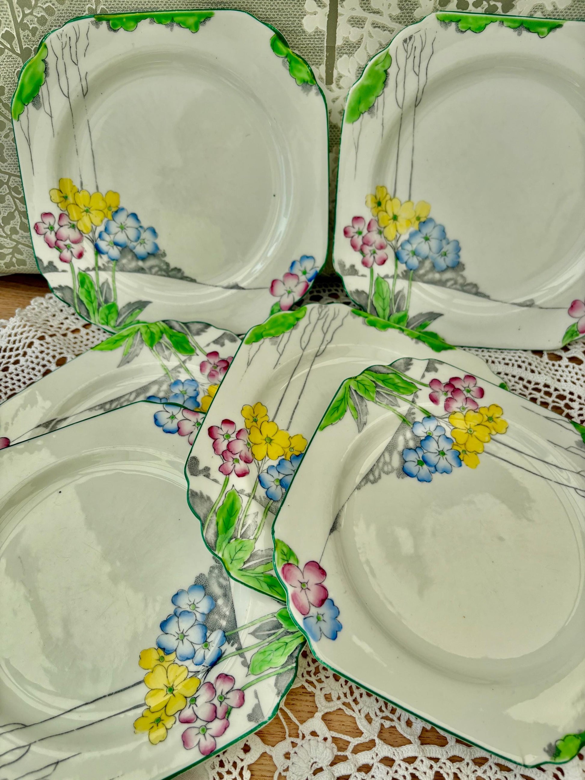 Set of 6 Hand Painted Tea Set Cake Plates3