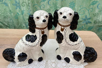 Pair of Black and White Staffordshire Spaniel Dog Figurines
