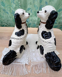 Pair of Black and White Staffordshire Spaniel Dog Figurines