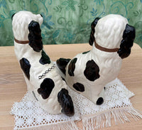 Pair of Black and White Staffordshire Spaniel Dog Figurines