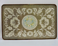 Vintage Brass And Glass Dressing Table Embroidered Tray