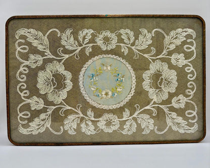 Vintage Brass And Glass Dressing Table Embroidered Tray1