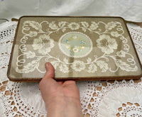 Vintage Brass And Glass Dressing Table Embroidered Tray
