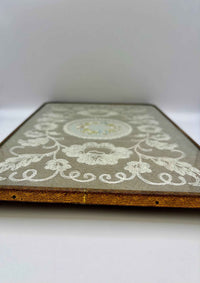 Vintage Brass And Glass Dressing Table Embroidered Tray