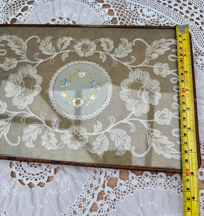 Vintage Brass And Glass Dressing Table Embroidered Tray4