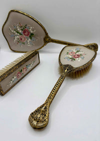 Vintage Set Of Vanity Items With Embroidered Backs