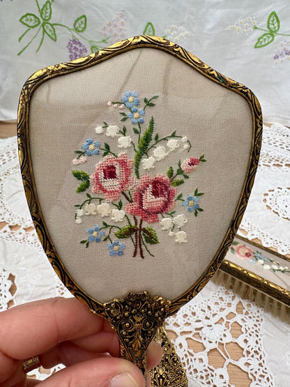 Vintage Set Of Vanity Items With Embroidered Backs6