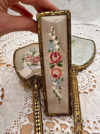 Vintage Set Of Vanity Items With Embroidered Backs