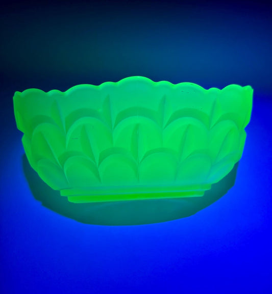 Vintage Uranium Oval bowl | Green Frosted Glass