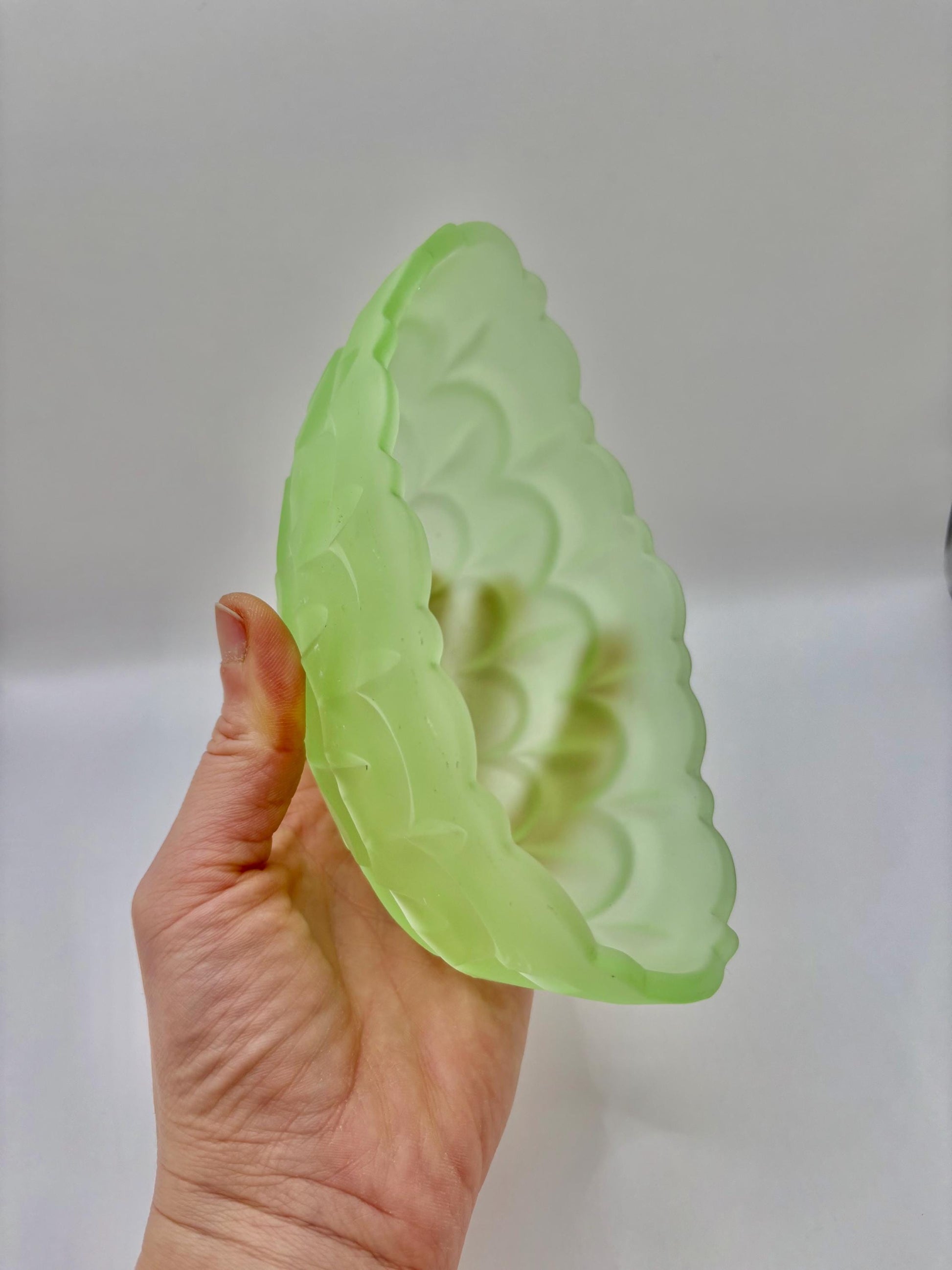 Vintage Uranium Oval bowl | Green Frosted Glass3