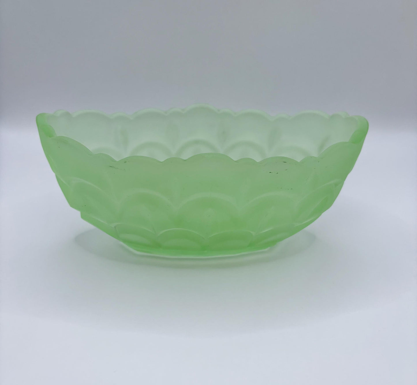 Vintage Uranium Oval bowl | Green Frosted Glass