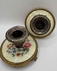 Vintage Pair of embroidered brass candle holders | Regent of London