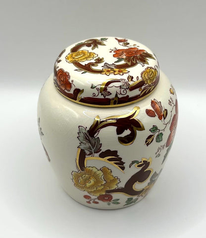 Vintage Lidded Jar By Mason's With Printed And Hand Painted Floral Pattern