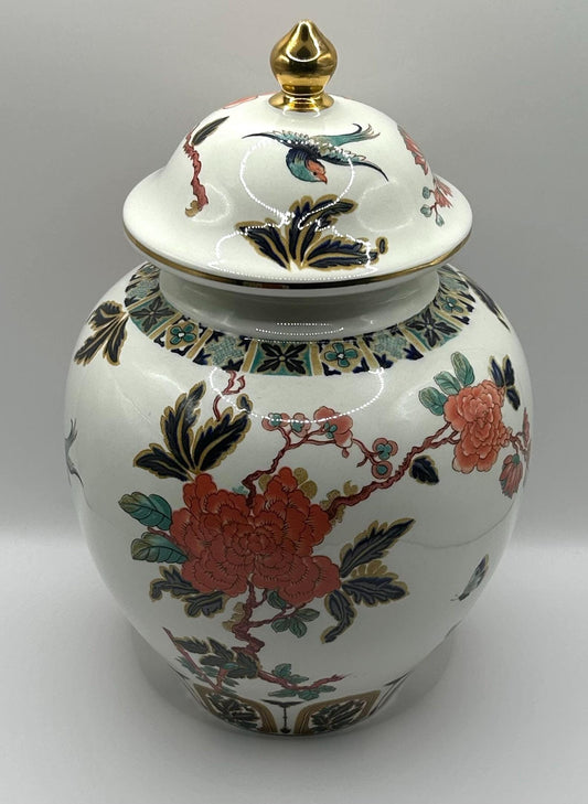 Vintage Beautiful Lidded Jar With Peonies Pattern By James Kent - Made In England