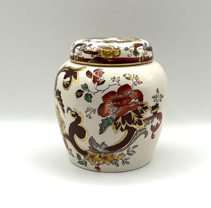 Vintage Lidded Jar By Mason's With Printed And Hand Painted Floral Pattern