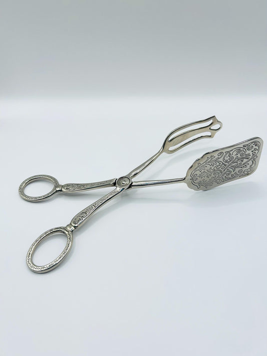 Silver Plated Pastry Tongs, Vintage Flatware And Silverware, Ideal For Cake Serving