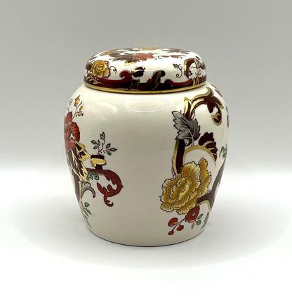 Vintage Lidded Jar By Mason's With Printed And Hand Painted Floral Pattern