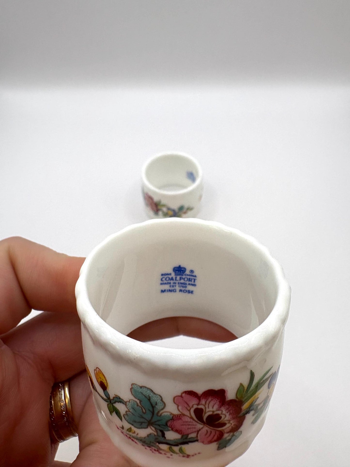 Porcelain Napkin Rings By Ming Rose Coalport With An Elegant Floral Rose Pattern Made In The UK