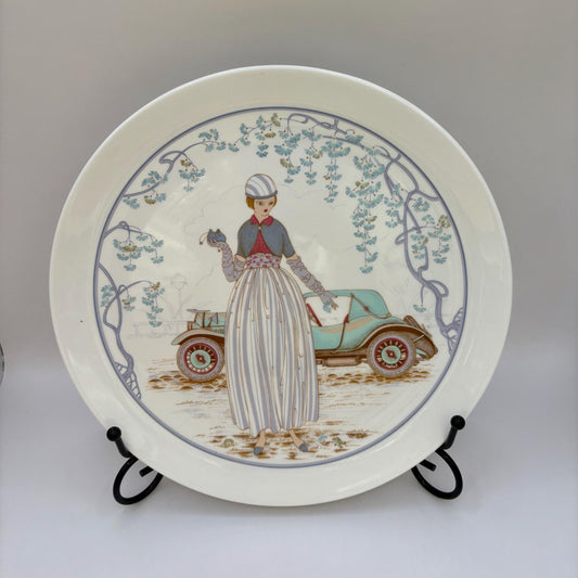 Vintage Royal Worcester Hammersley Decorative Plate featuring a woman with a car design